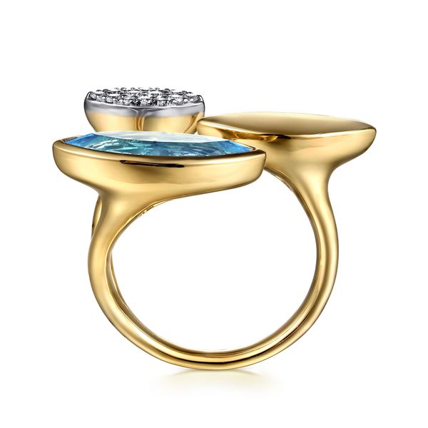 Gabriel & Co 14K Yellow Gold Diamond & Marquise Blue Topaz Ring – Color Collection Image 2 Bradley's Jewelers Jacksonville, NC