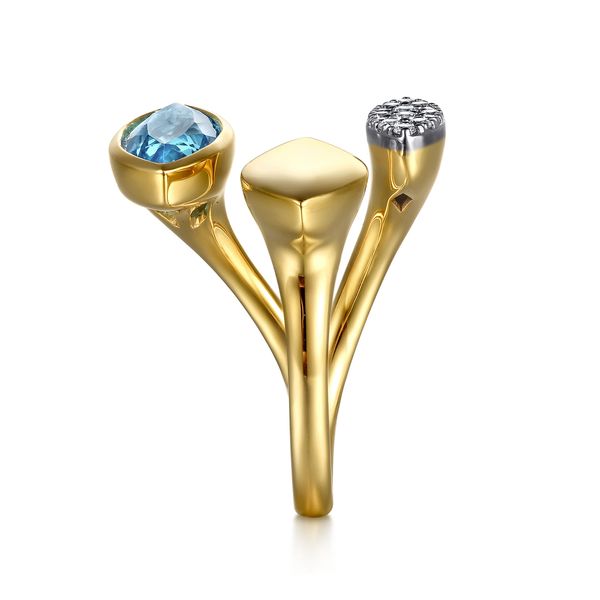 Gabriel & Co 14K Yellow Gold Diamond & Marquise Blue Topaz Ring – Color Collection Image 4 Bradley's Jewelers Jacksonville, NC