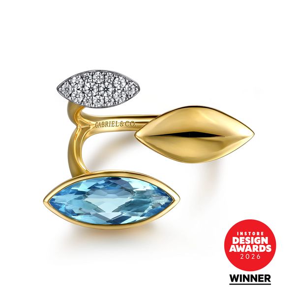 Gabriel & Co 14K Yellow Gold Diamond & Marquise Blue Topaz Ring – Color Collection Bradley's Jewelers Jacksonville, NC