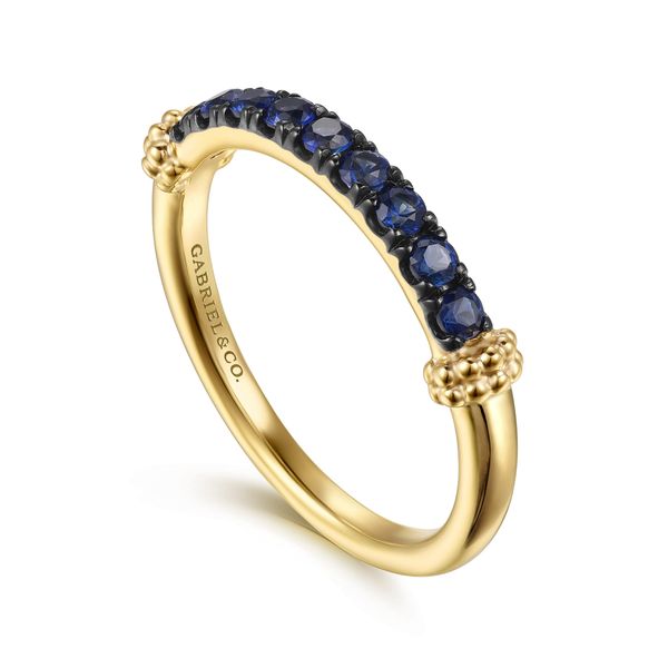 Gabriel & Co 14K Yellow Gold Bujukan & Blue Sapphire Stackable Ring – Bujukan Collection Image 3 Bradley's Jewelers Jacksonville, NC