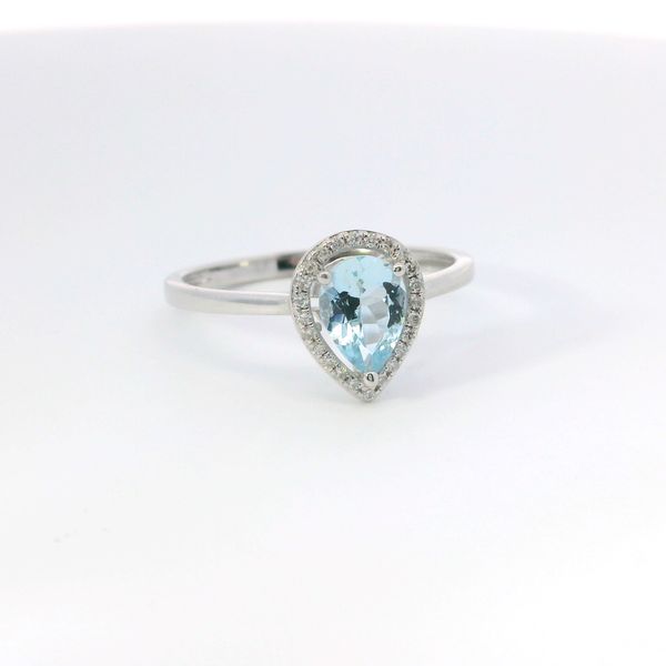 14K White Gold Pear Aquamarine and Diamond Halo Ring Bradley's Jewelers Jacksonville, NC
