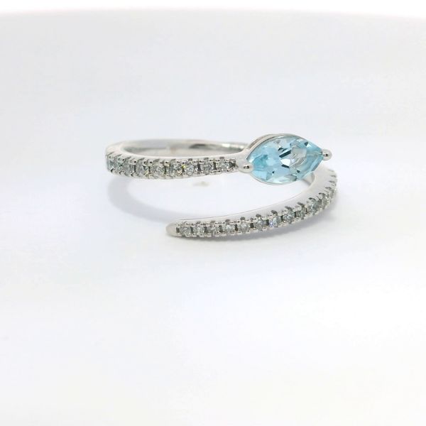 14K White Gold Aquamarine and Diamond Wrap Ring Image 2 Bradley's Jewelers Jacksonville, NC