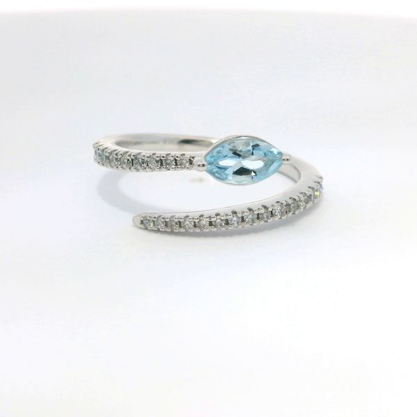 14K White Gold Aquamarine and Diamond Wrap Ring Image 4 Bradley's Jewelers Jacksonville, NC