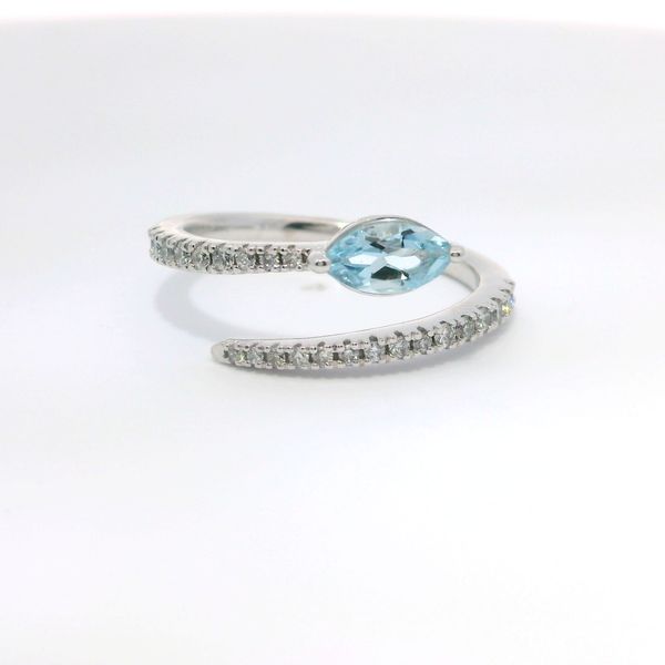 14K White Gold Aquamarine and Diamond Wrap Ring Bradley's Jewelers Jacksonville, NC