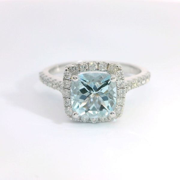 14K White Gold Oval Aquamarine and Diamond Ring Bradley's Jewelers Jacksonville, NC