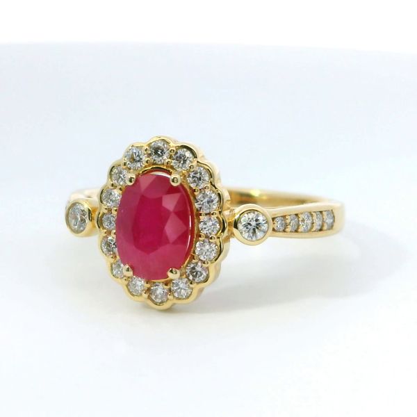 14K Yellow Gold Oval Ruby and Diamond Ring Image 3 Bradley's Jewelers Jacksonville, NC
