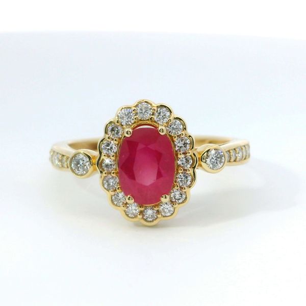 14K Yellow Gold Oval Ruby and Diamond Ring Image 4 Bradley's Jewelers Jacksonville, NC