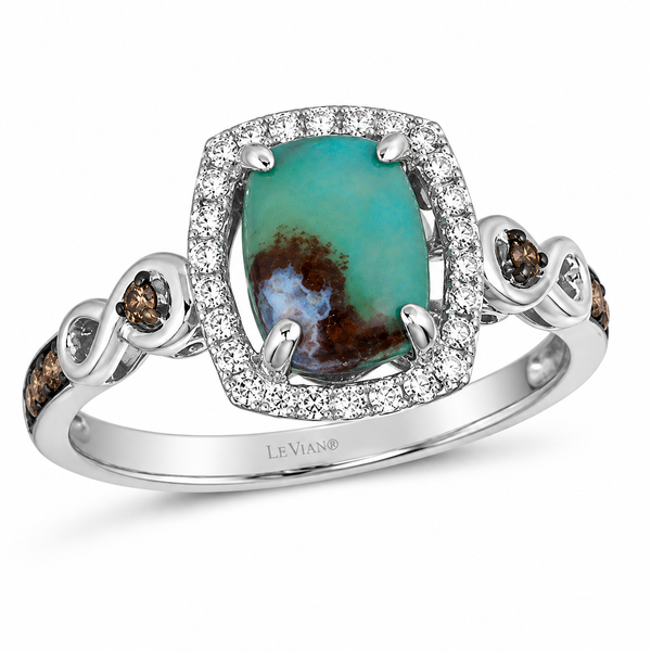 LeVian Aquaprase & Diamond Halo Ring in 14K Vanilla Gold | Bradley's Jewelers Bradley's Jewelers Jacksonville, NC