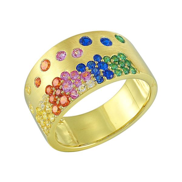 14K Yellow Gold Multi-Color Sapphire Ring 1.25 CTW Round Gemstone Fashion Ring Image 2 Bradley's Jewelers Jacksonville, NC
