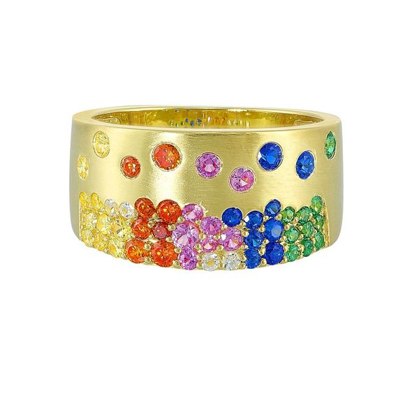 14K Yellow Gold Multi-Color Sapphire Ring 1.25 CTW Round Gemstone Fashion Ring Bradley's Jewelers Jacksonville, NC