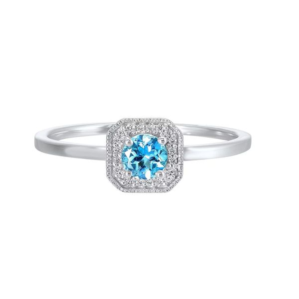 10K White Gold Blue Topaz & .08 CTW Diamond Halo Fashion Ring Image 2 Bradley's Jewelers Jacksonville, NC
