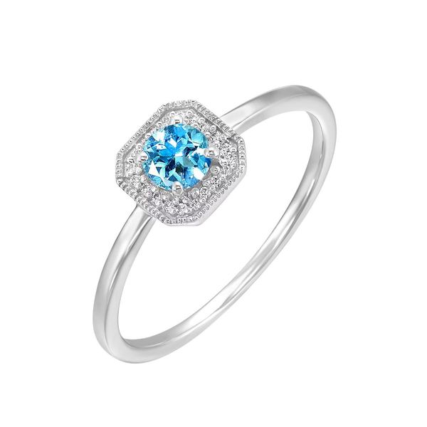 10K White Gold Blue Topaz & .08 CTW Diamond Halo Fashion Ring Bradley's Jewelers Jacksonville, NC