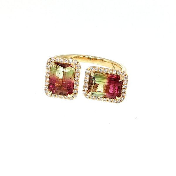 14K Yellow Gold Watermelon Tourmaline Diamond Fashion Ring Bradley's Jewelers Jacksonville, NC