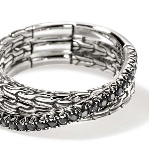 John Hardy Essentials Silver 7mm Crossover Ring with Black Sapphire Image 4 Bradley's Jewelers Jacksonville, NC