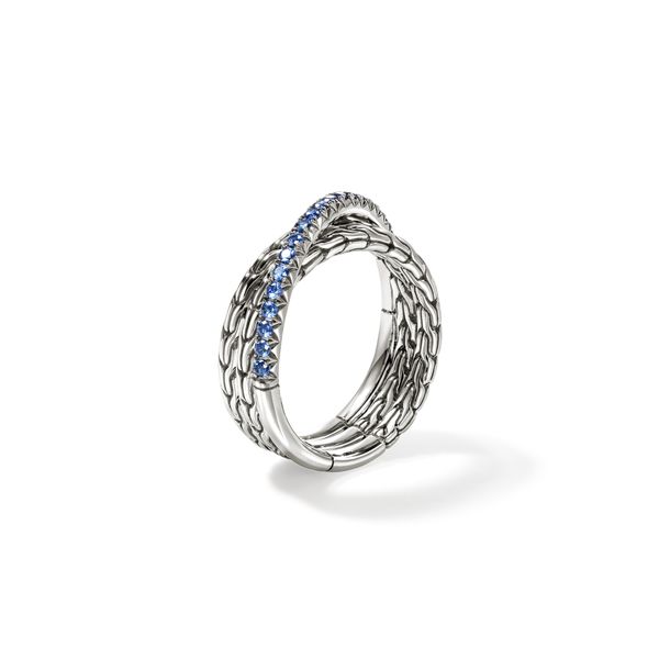 John Hardy Essentials Silver 7mm Crossover Ring with Blue Sapphires Image 2 Bradley's Jewelers Jacksonville, NC