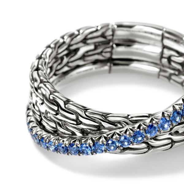 John Hardy Essentials Silver 7mm Crossover Ring with Blue Sapphires Image 4 Bradley's Jewelers Jacksonville, NC