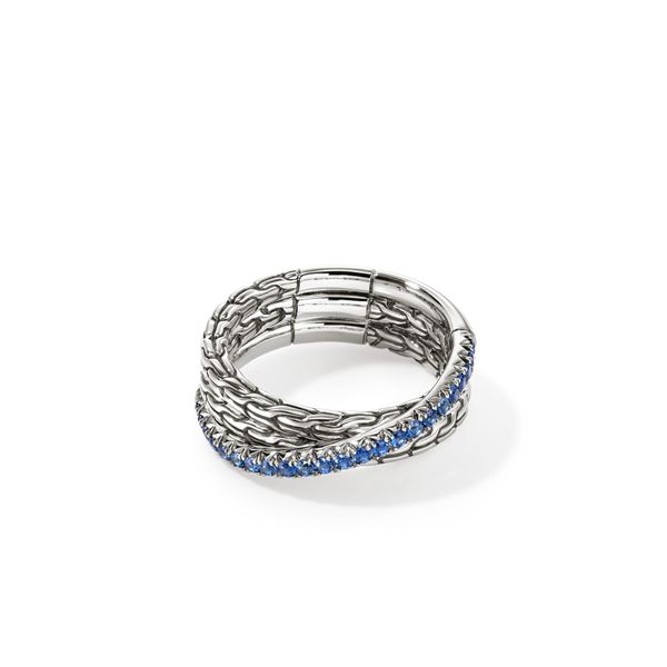 John Hardy Essentials Silver 7mm Crossover Ring with Blue Sapphires Bradley's Jewelers Jacksonville, NC