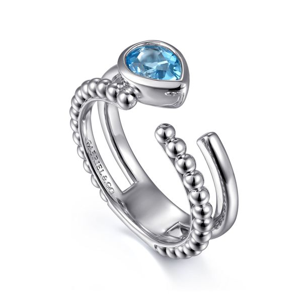 Gabriel & Co. Sterling Silver Pear Blue Topaz 0.76Ctw Bujukan Open Ring Image 3 Bradley's Jewelers Jacksonville, NC