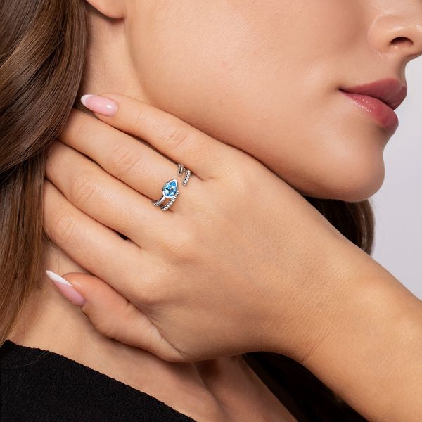 Gabriel & Co. Sterling Silver Pear Blue Topaz 0.76Ctw Bujukan Open Ring Image 5 Bradley's Jewelers Jacksonville, NC