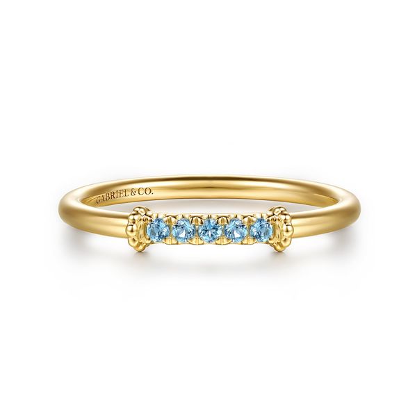 Gabriel & Co. 14K Yellow Gold Bujukan Blue Topaz Stackable Ring Bradley's Jewelers Jacksonville, NC