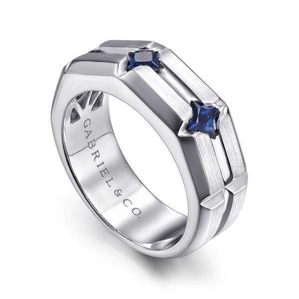 Gabriel & Co 14K White Gold Square Sapphire Station Men’s Fashion Ring – Contemporary Collection Image 3 Bradley's Jewelers Jacksonville, NC