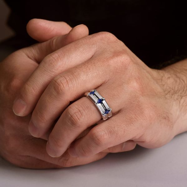 Gabriel & Co 14K White Gold Square Sapphire Station Men’s Fashion Ring – Contemporary Collection Image 5 Bradley's Jewelers Jacksonville, NC