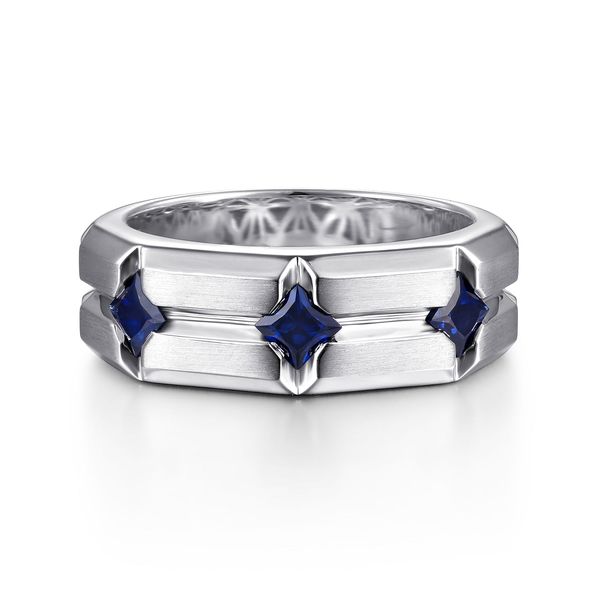 Gabriel & Co 14K White Gold Square Sapphire Station Men’s Fashion Ring – Contemporary Collection Bradley's Jewelers Jacksonville, NC