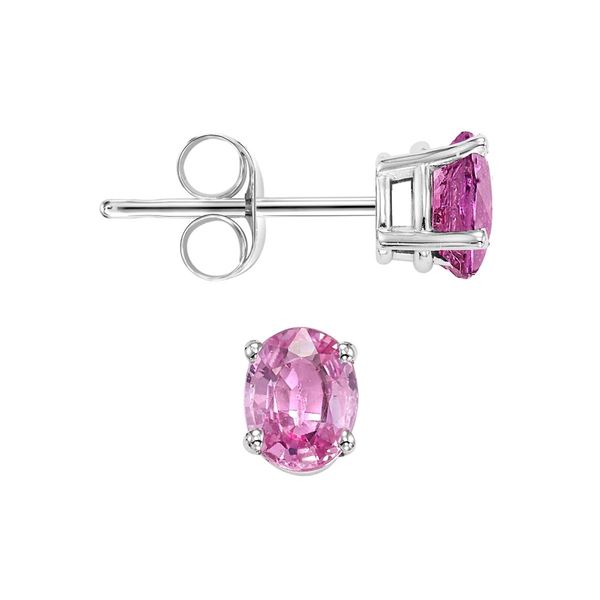14K White Gold Pink Sapphire Oval Stud Earrings Image 2 Bradley's Jewelers Jacksonville, NC