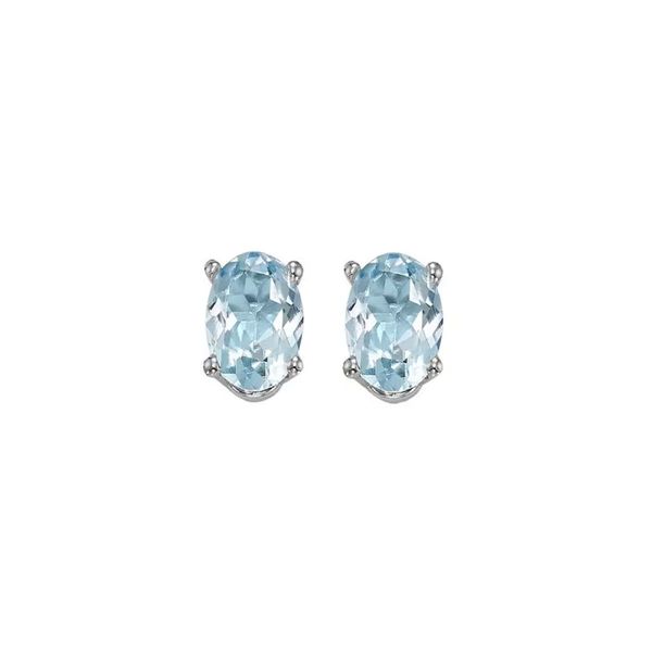 14K White Gold Aquamarine Oval Stud Earrings Image 2 Bradley's Jewelers Jacksonville, NC