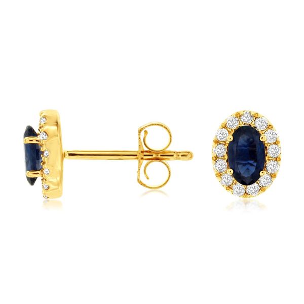 14K Yellow Gold Sapphire & Diamond Halo Stud Earrings Bradley's Jewelers Jacksonville, NC