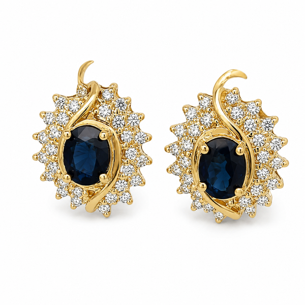 14K Yellow Gold Sapphire & Diamond Euro Back Earrings 0.70 CTW | Bradley's Jewelers Bradley's Jewelers Jacksonville, NC