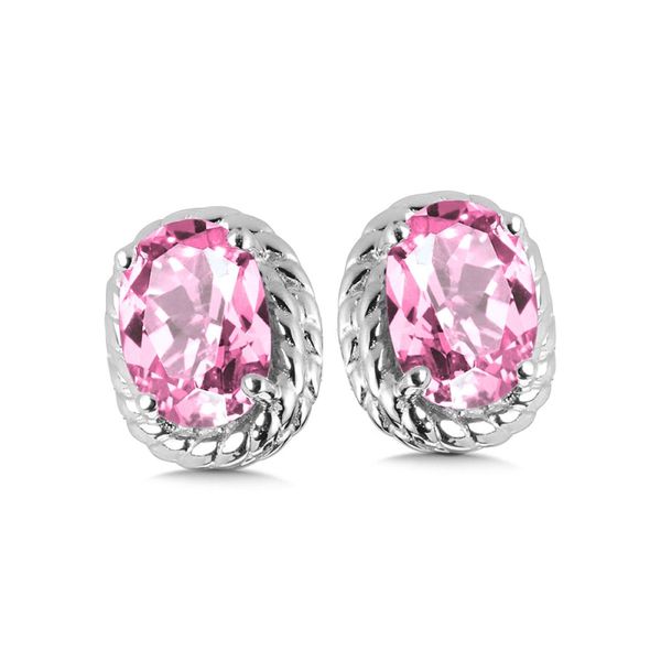 Sterling Silver Created Pink Sapphire Birthstone Stud Earrings Bradley's Jewelers Jacksonville, NC