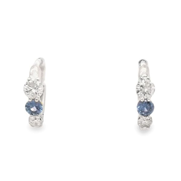 14K White Gold Yogo Sapphire & Diamond Hoop Earrings Bradley's Jewelers Jacksonville, NC