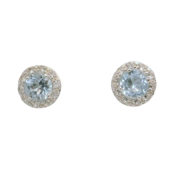 Sterling Silver Blue Topaz & White Topaz Halo Stud Earrings Bradley's Jewelers Jacksonville, NC