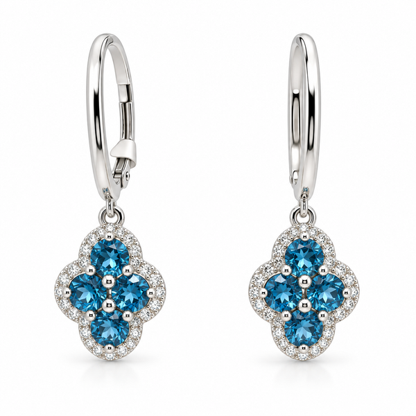 10K White Gold Blue Topaz & Diamond Earrings (0.18 CTW) Bradley's Jewelers Jacksonville, NC