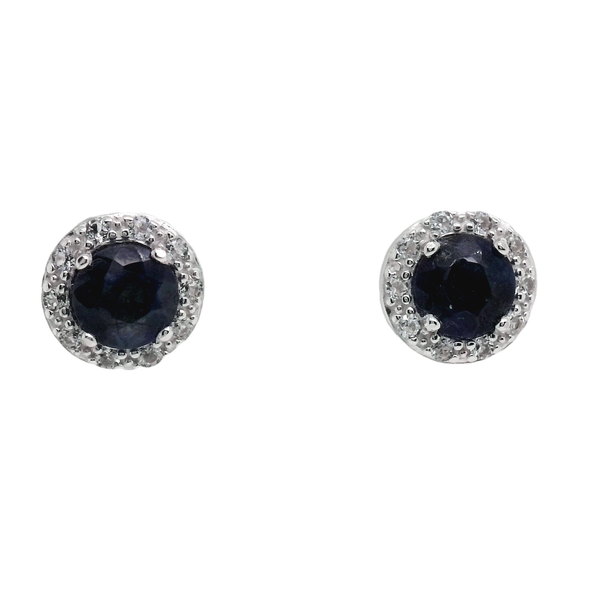 Sterling Silver Blue Corundum & White Topaz Halo Earrings Bradley's Jewelers Jacksonville, NC