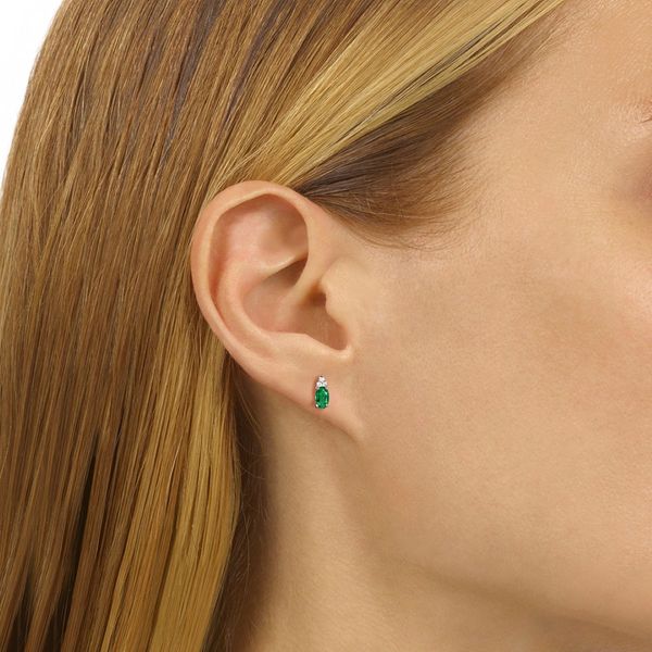 10K White Gold Emerald & Diamond Post Back Earrings Image 2 Bradley's Jewelers Jacksonville, NC