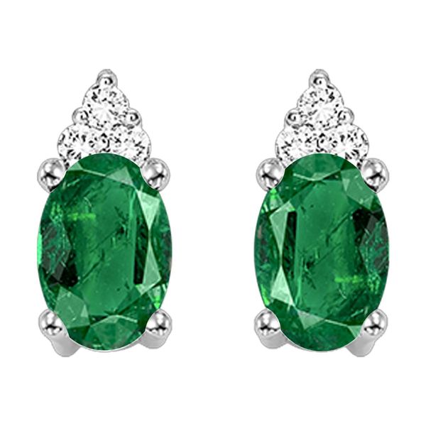 10K White Gold Emerald & Diamond Post Back Earrings Bradley's Jewelers Jacksonville, NC