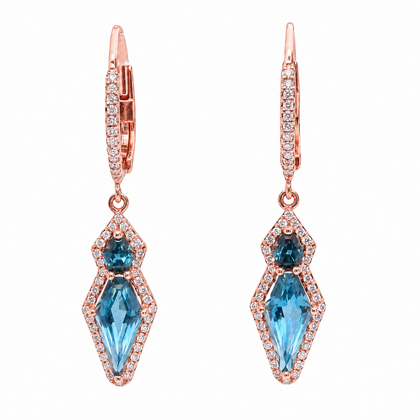 14K Rose Gold London Blue Topaz and Diamond Earrings 2.47CTW Bradley's Jewelers Jacksonville, NC