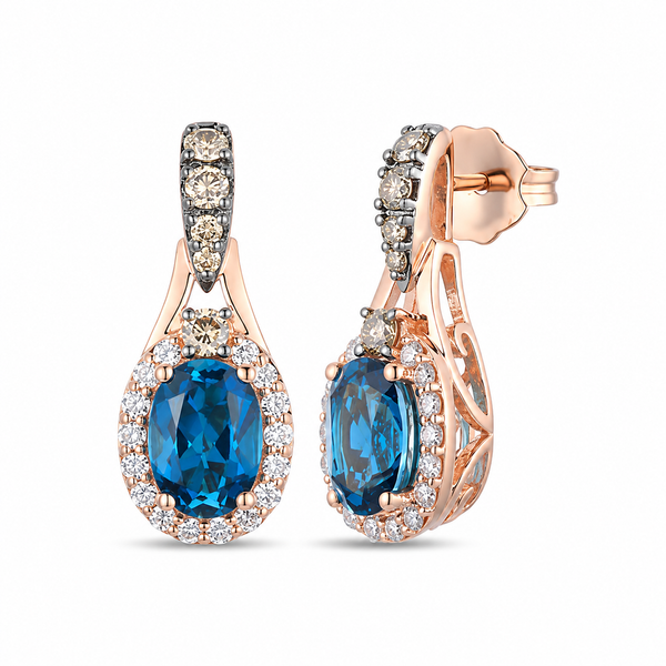 Le Vian Chocolatier® Blue Topaz & Diamond Earrings in Strawberry Gold® Bradley's Jewelers Jacksonville, NC