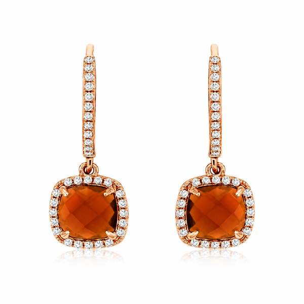14K Yellow Gold Cushion Garnet & Diamond Earrings 2.65 CTW | Bradley's Jewelers Bradley's Jewelers Jacksonville, NC