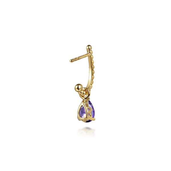 Gabriel & Co 14K Yellow Gold Amethyst J Hoop Earrings – Bujukan Collection Image 2 Bradley's Jewelers Jacksonville, NC