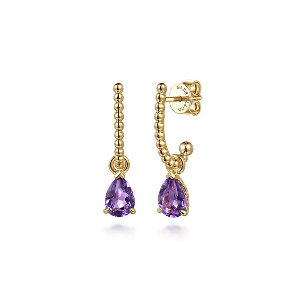 Gabriel & Co 14K Yellow Gold Amethyst J Hoop Earrings – Bujukan Collection Bradley's Jewelers Jacksonville, NC
