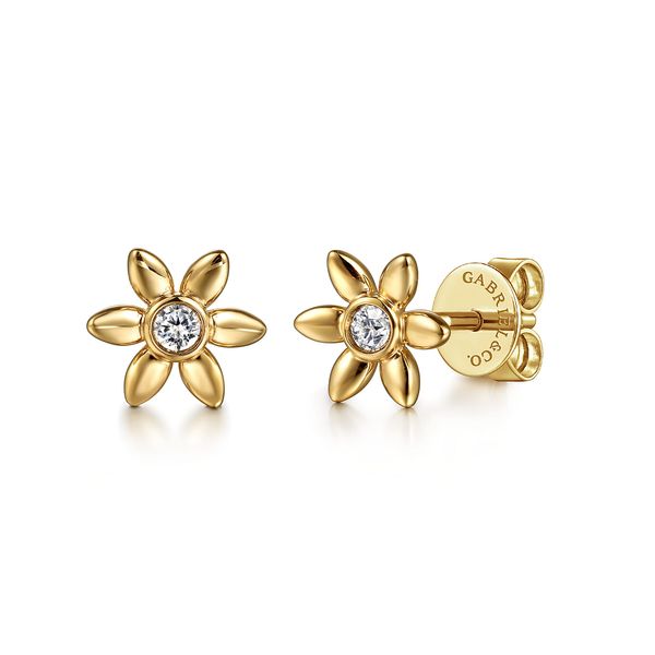 Gabriel & Co 14K Yellow Gold White Sapphire Floral Stud Earrings – Contemporary Collection Bradley's Jewelers Jacksonville, NC