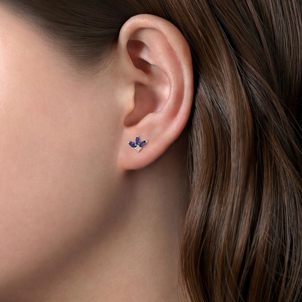Gabriel & Co 14K White Gold Diamond & Sapphire Stud Earrings – Color Collection Image 2 Bradley's Jewelers Jacksonville, NC