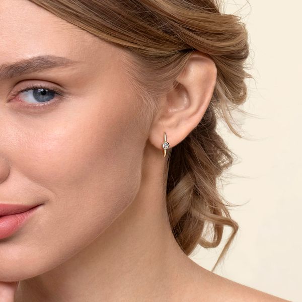 Gabriel & Co 14K Yellow Gold White Sapphire J Hoop Earrings – Contemporary Collection Image 2 Bradley's Jewelers Jacksonville, NC