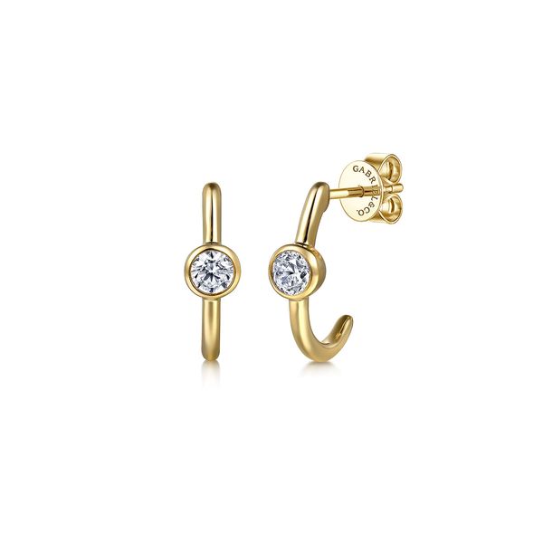 Gabriel & Co 14K Yellow Gold White Sapphire J Hoop Earrings – Contemporary Collection Bradley's Jewelers Jacksonville, NC