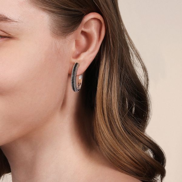 Gabriel & Co Sterling Silver Black Spinel Hoop Earrings – Bujukan Collection Image 2 Bradley's Jewelers Jacksonville, NC