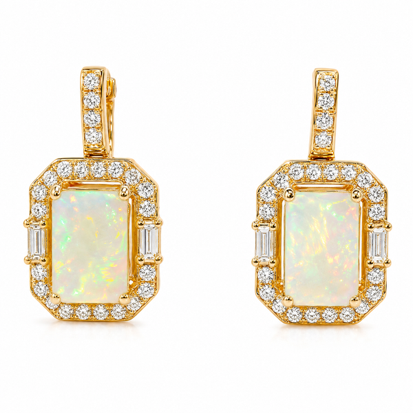 14K Yellow Gold Opal & Diamond Earrings 1.76 CTW Cabochon Opals | Bradley's Jewelers Bradley's Jewelers Jacksonville, NC
