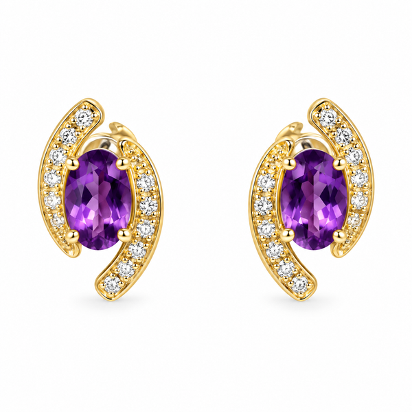 10K Yellow Gold Amethyst & Diamond Stud Earrings (0.07 CTW) Bradley's Jewelers Jacksonville, NC
